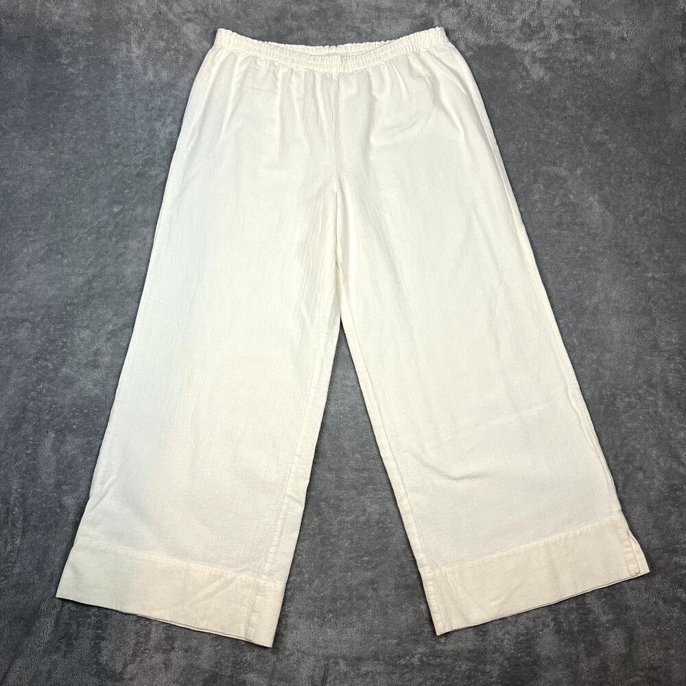 Soft Surroundings Wide Leg Pants Womens PM White‎ Sheer Cotton Lightweight Boho